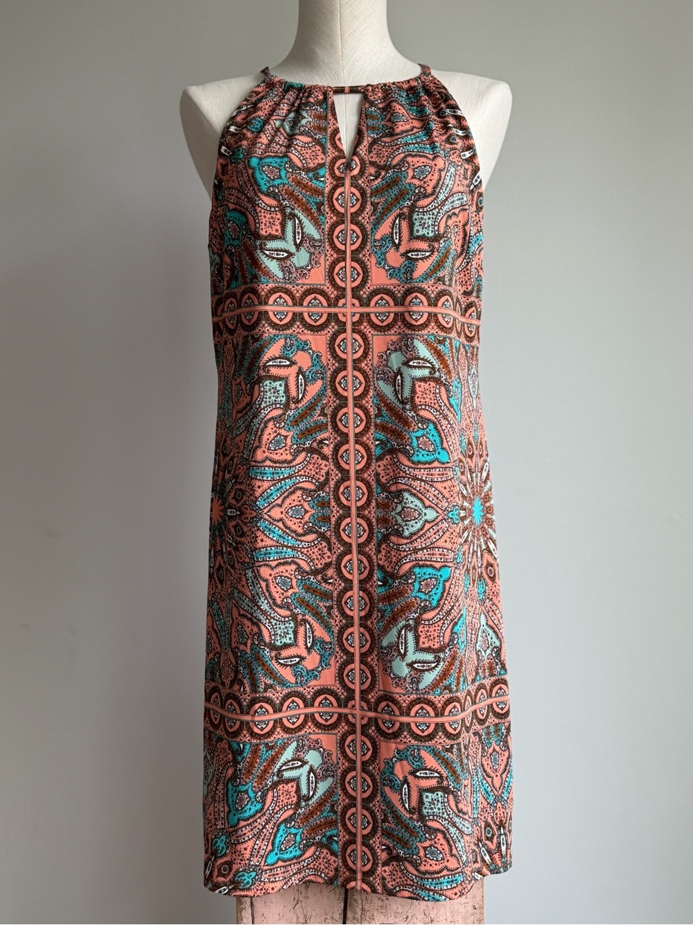 INC International Concepts Coral and Teal Halter Midi Dress